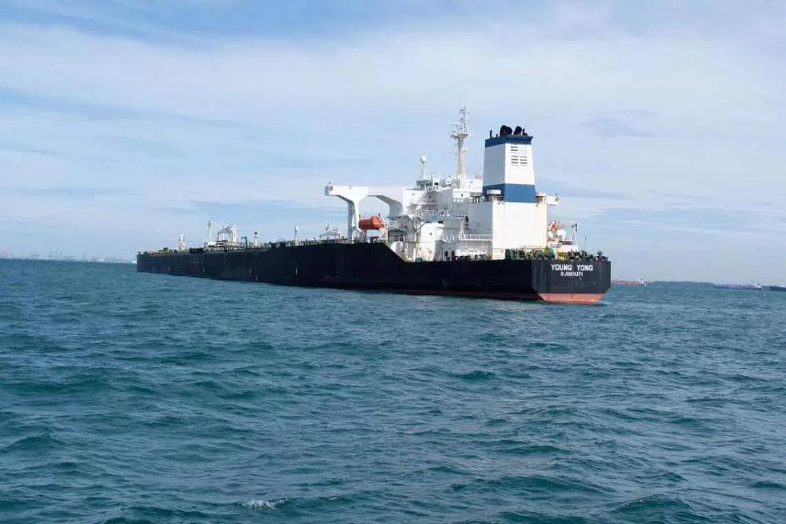 The grounded tanker is not impeding traffic in either the Singapore or Malacca Straits.