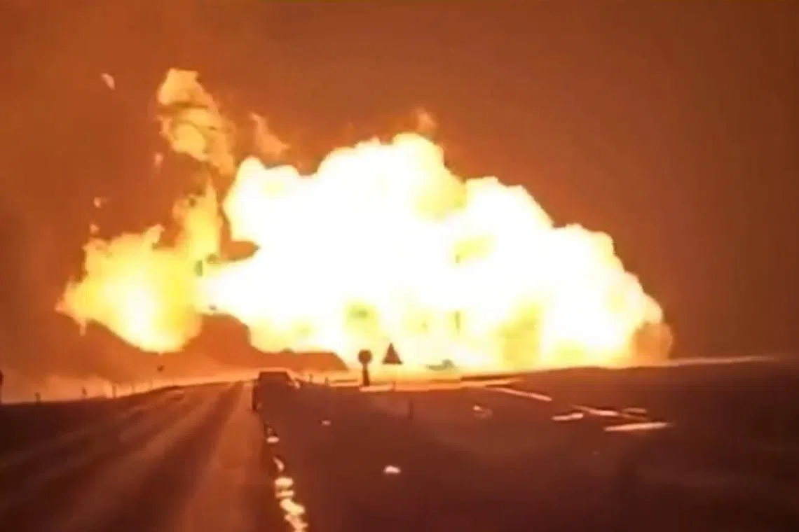 Videos uploaded to socal media showed a fire raging in the area.