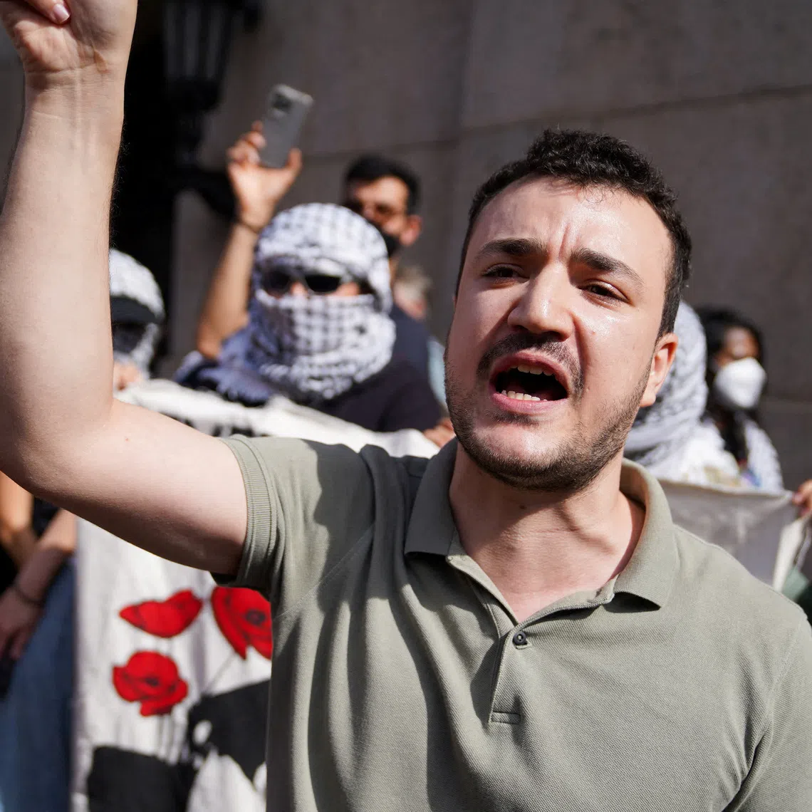 Columbia University graduate Mahmoud Khalil attending a pro-Palestinian protest outside Columbia University on Oct 7, 2025.