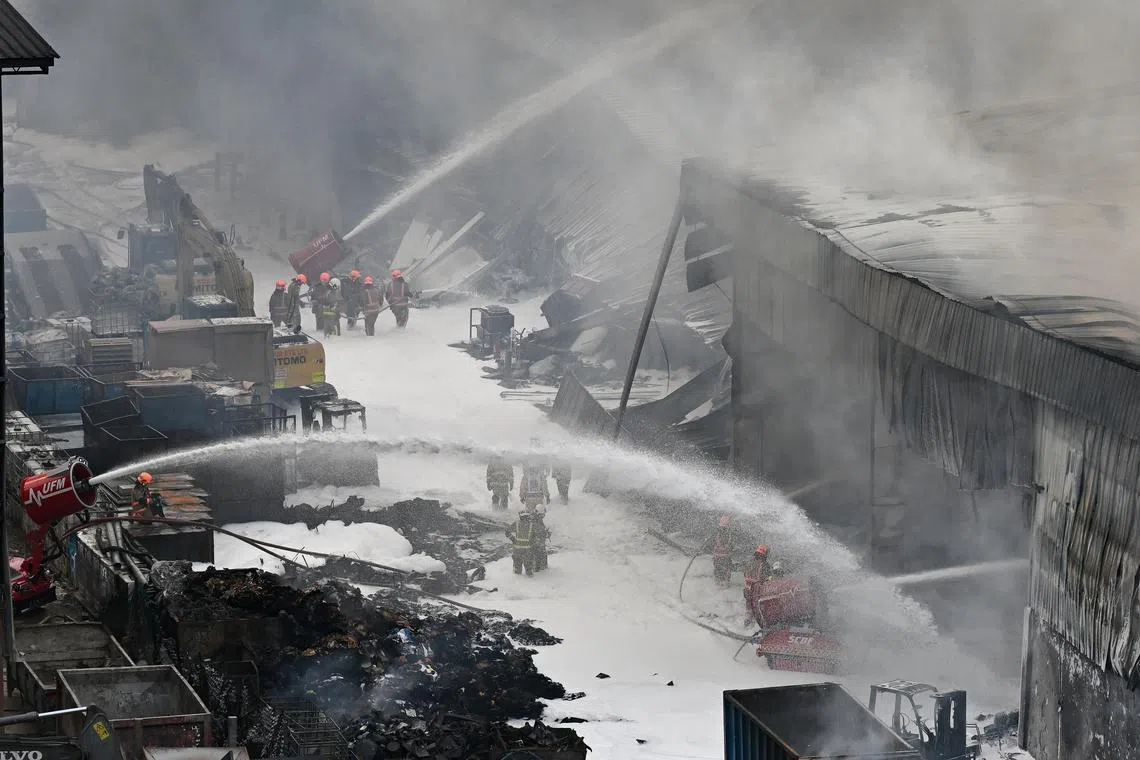 An inspection at the fire site found that the metal roof in a single-storey warehouse and part of the roof of a two-storey office building have collapsed due to the fire, the Building and Construction Authority (BCA) said on Feb 21. 