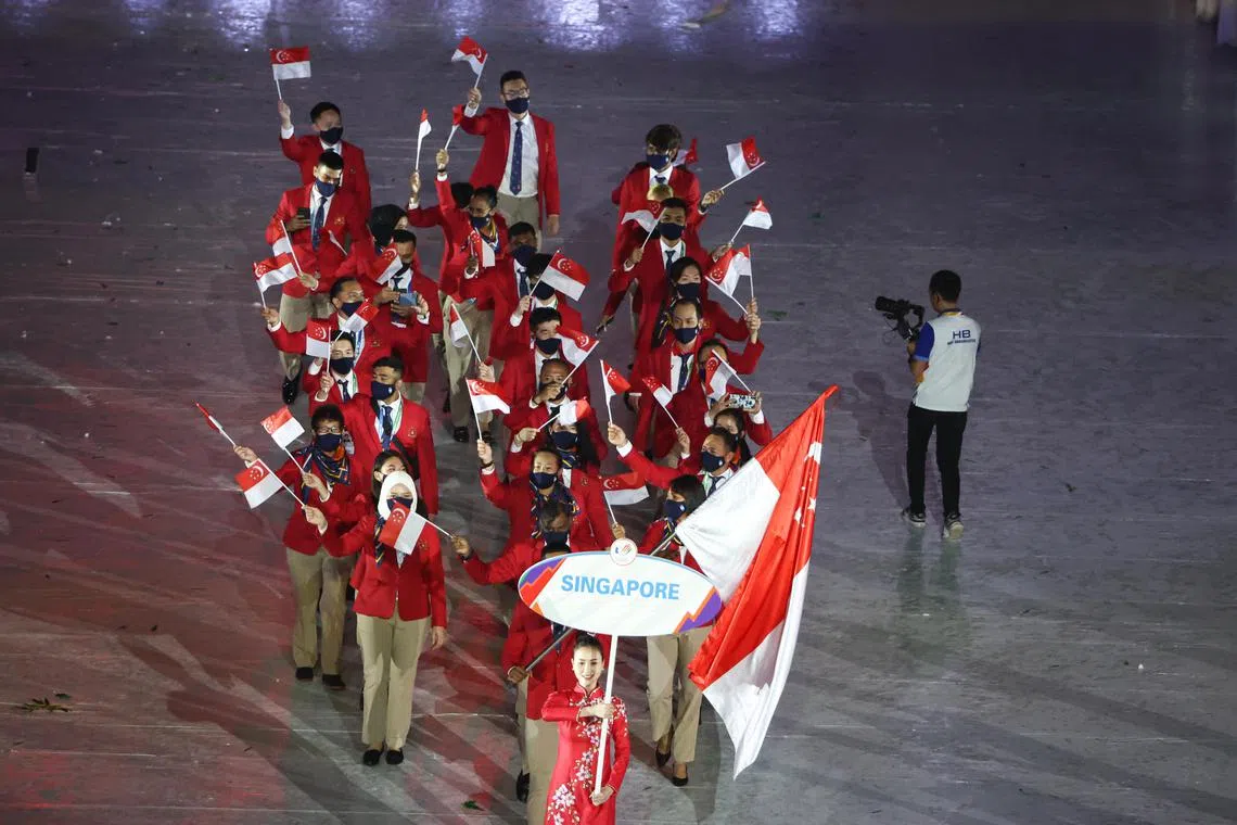 Team Singapore at the opening ceremony of the 31st SEA Games held at My Dinh National Stadium, Hanoi, Vietnam in 2022. 