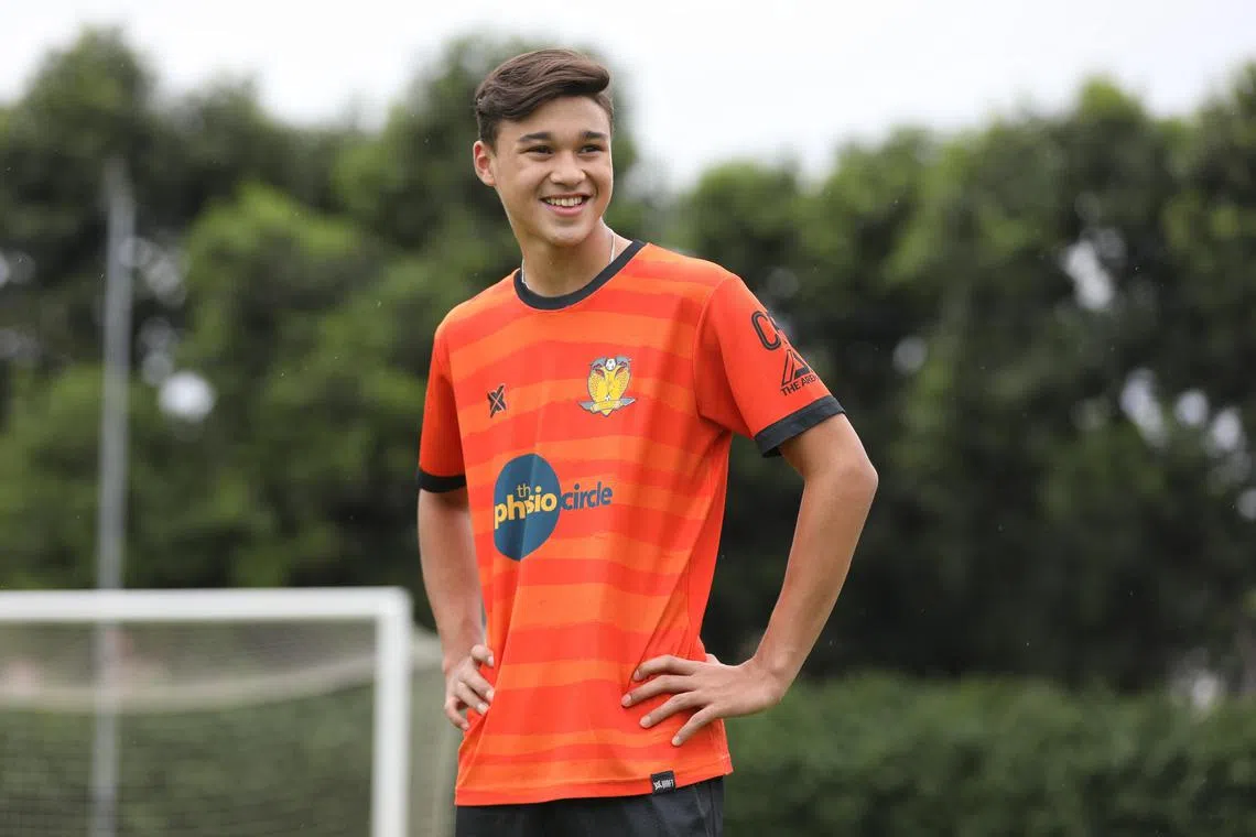 ST20221209_202283950290/Feline Lim/dgiryan12

Professional football player Iryan Fandi, 16, youngest son of Fandi Ahmad and member of Hougang United's U-17 team, photographed on 9 December 2022.
