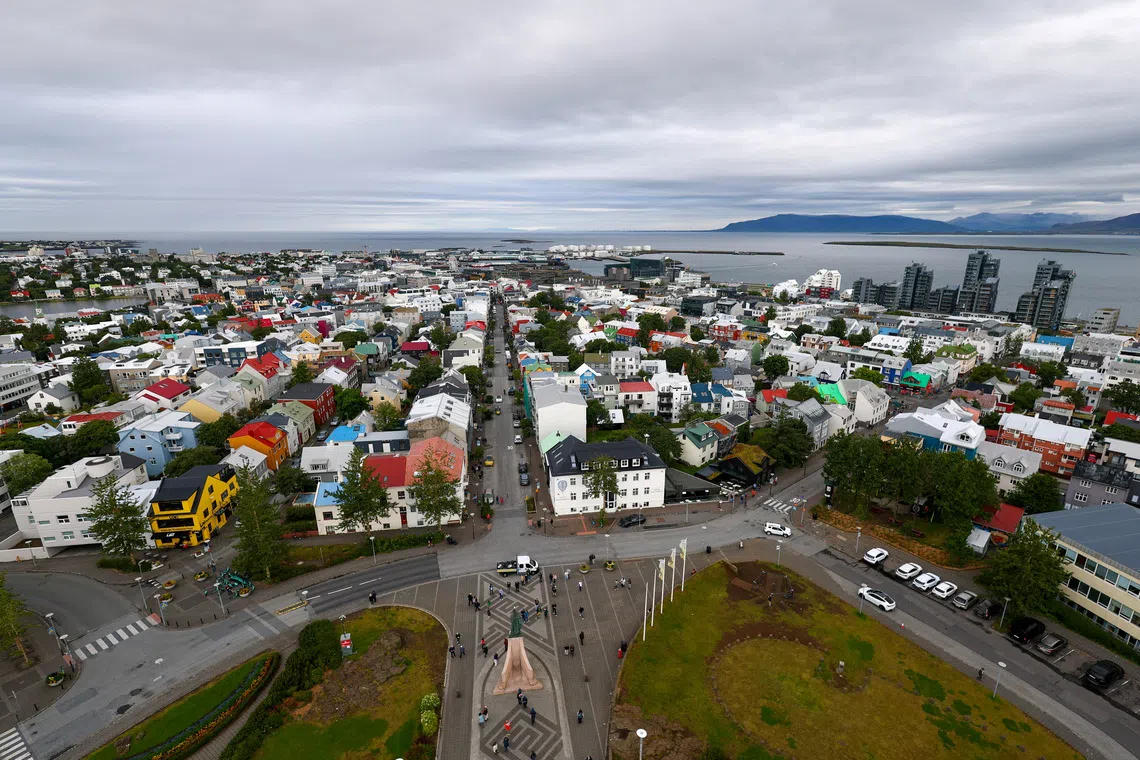 FILE PHOTO: Overview of the town form Hallgrimskirkja church ahead of a referendum on whether Iceland should resume accession negotiations with the European Union, in Reykjavik, Iceland, August 12, 2026. REUTERS/Denis Balibouse/File Photo