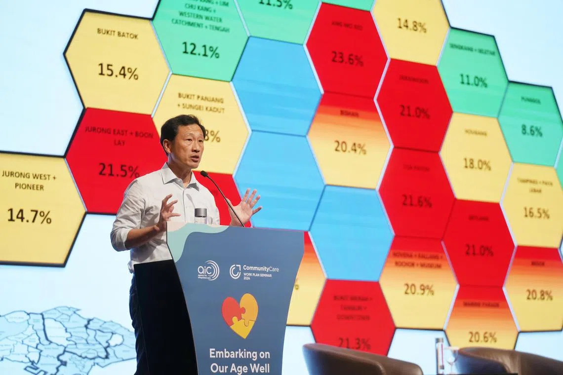 Health Minister Ong Ye Kung speaks at the Agency For Integrated Care Community Care Work Plan Seminar 2024 on May 3,