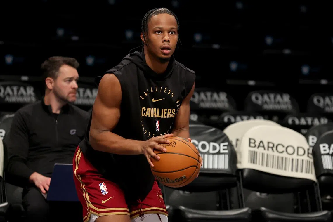 Dec 16, 2024; Brooklyn, New York, USA; Cleveland Cavaliers forward Isaac Okoro (35) warms up before a game against the Brooklyn Nets at Barclays Center. Brad Penner-Imagn Images/File Photo