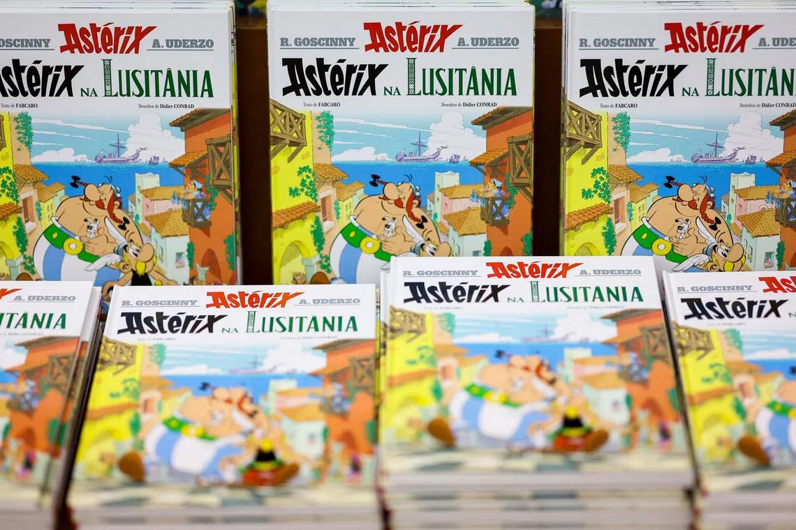 The recently released book “Asterix in Lusitania” by Fabcaro and illustrated by Didier Conrad, is pictured at Bertrand bookshop in Chiado, Lisbon.