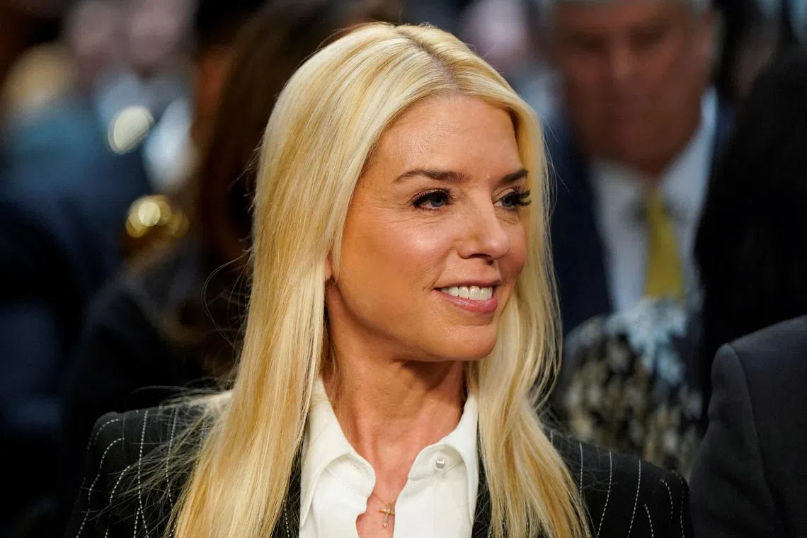 FILE PHOTO: Pam Bondi, U.S. President-elect Donald Trump's nominee to be attorney general, reacts on the day of a Senate Judiciary Committee confirmation hearing on Capitol Hill in Washington, U.S., January 15, 2025. REUTERS/Elizabeth Frantz/File Photo