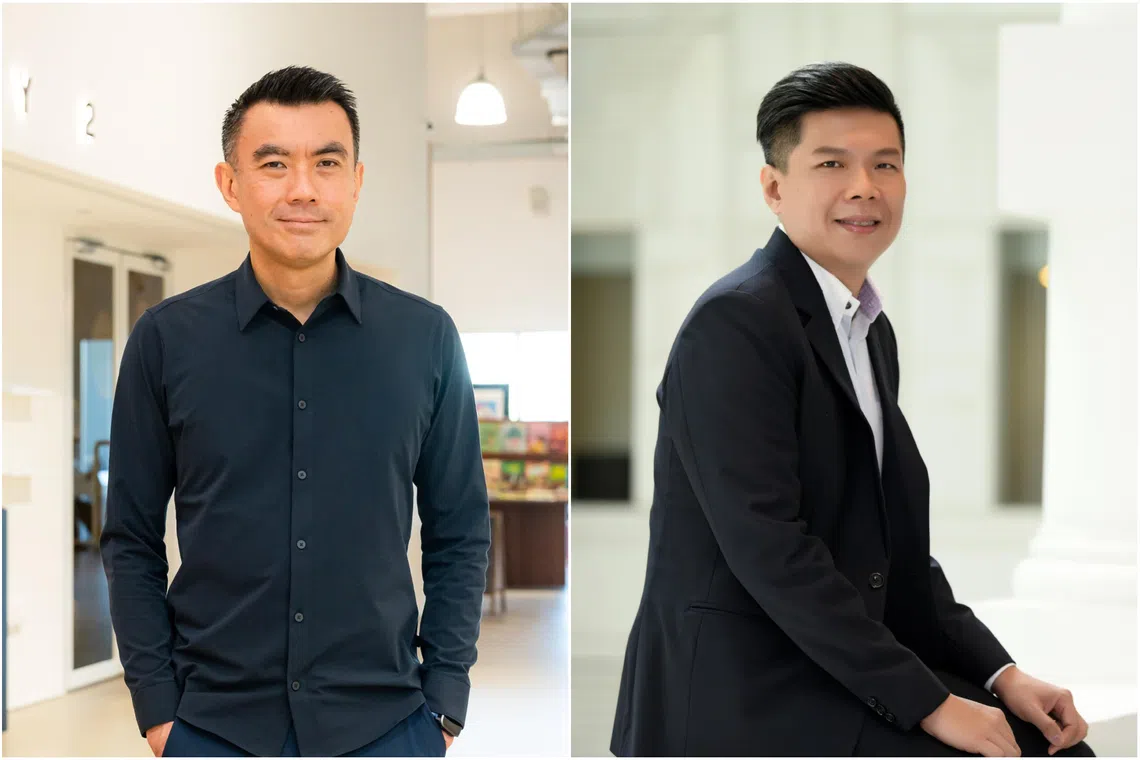 Eugene Tan (left) will focus on his roles at the Singapore Art Museum come 2027. Chng Hak-Peng (right) will be NGS’ new chief executive from Jan 1, 2027.