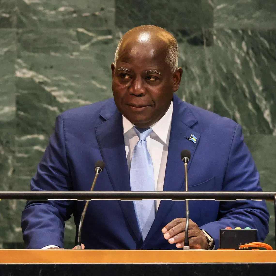 Bahama’s Prime Minister Philip Edward Davis addresses the 80th United Nations General Assembly (UNGA), at the U.N. headquarters in New York, U.S., September 27, 2025. REUTERS/Caitlin Ochs