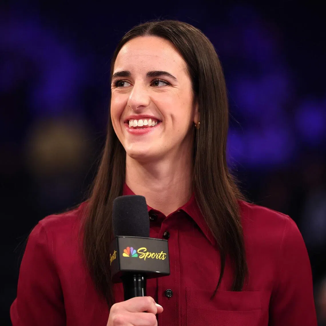 The Indiana Fever's Caitlin Clark, one of the faces of the Women's National Basketball Association, talks on stage as she joins NBC’s Sunday Night Basketball prior to the game between the Los Angeles Lakers and New York Knicks at Madison Square Garden on Feb 1.