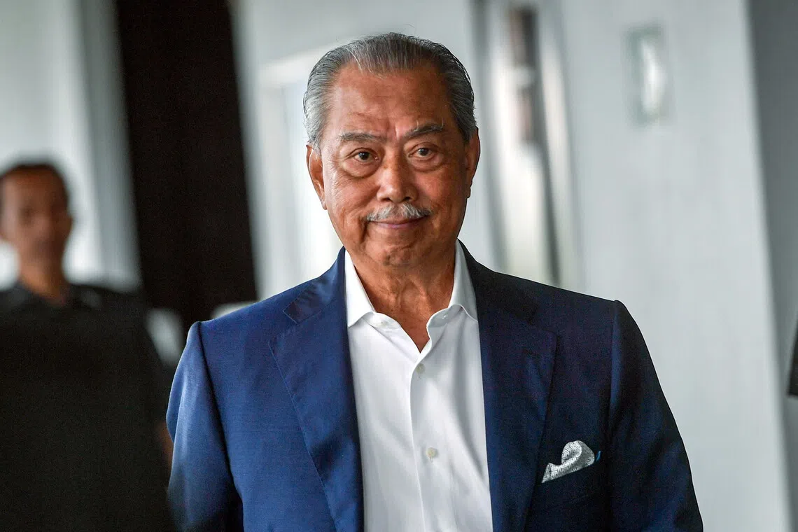 Former prime minister Muhyiddin Yassin was charged with four counts of using his position to obtain bribes totalling RM232.5 million (S$72.6 million).