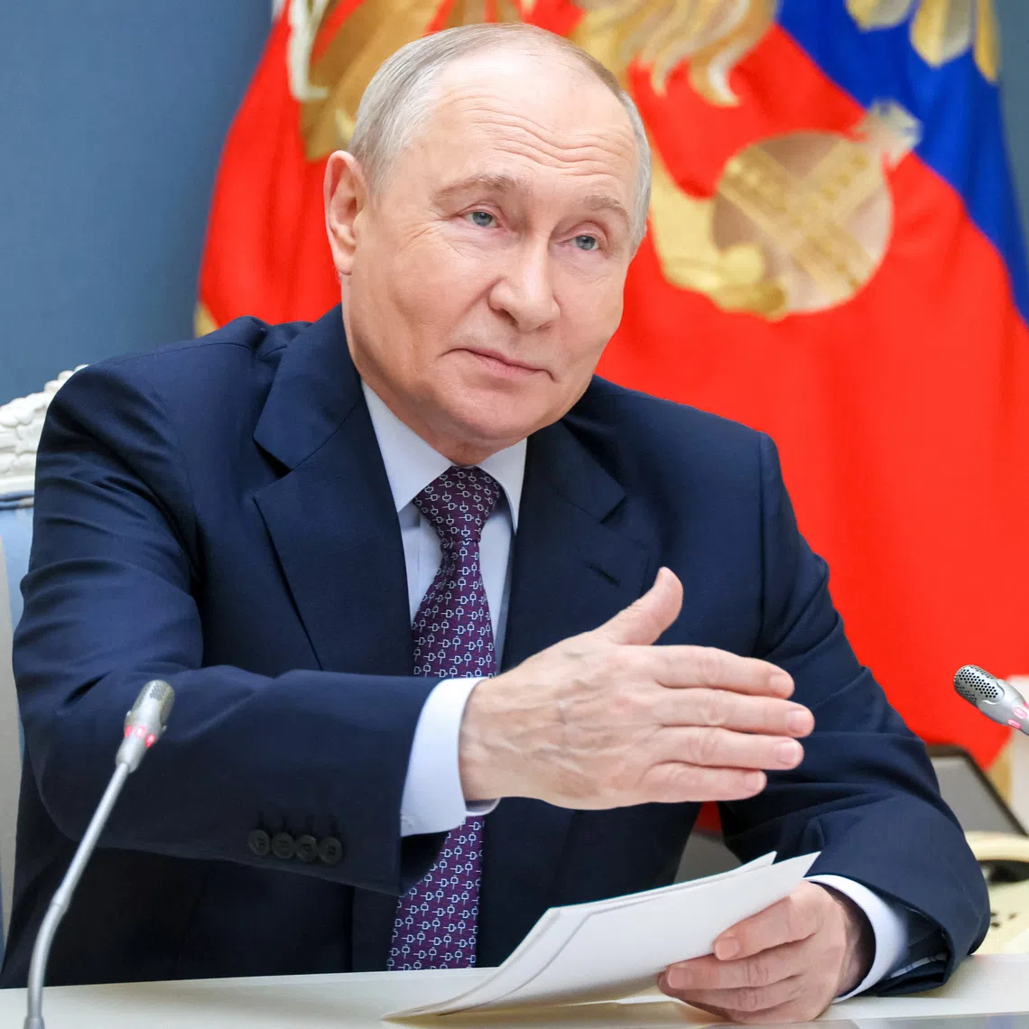 Russian President Vladimir Putin meets with members of the Delovaya Rossiya (Business Russia) National Public Organisation and participants in its 21st Congress and Forum via video link at the Kremlin in Moscow, Russia, October 15, 2026. Sputnik/Mikhail Metzel/Pool via REUTERS