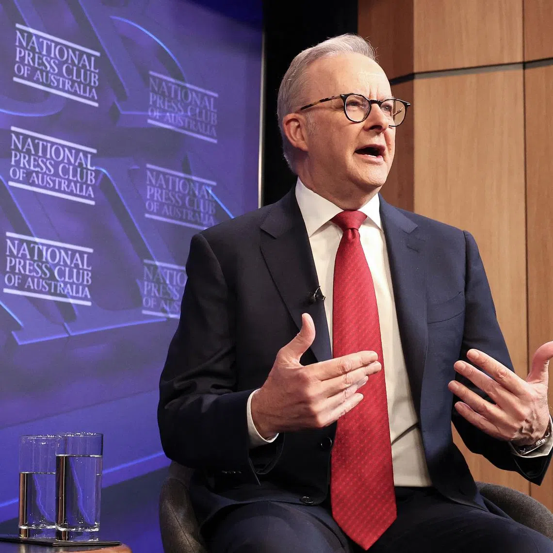 Australia's Prime Minister Anthony Albanese speaks at the National Press Club in Canberra on April 30.