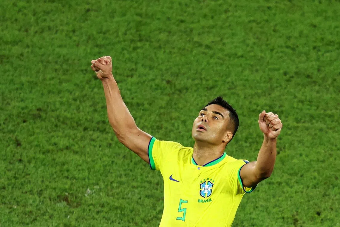 Brazil's Casemiro celebrates after the match.