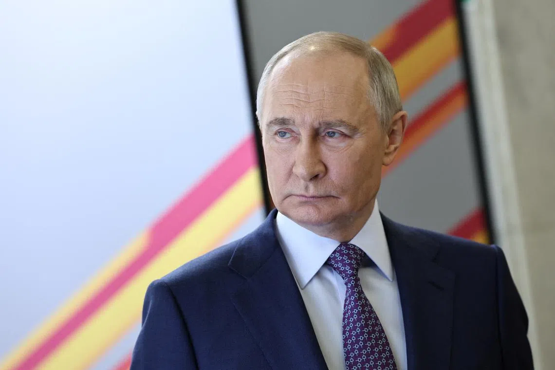 Russian President Vladimir Putin tours an exhibition at the Central Museum of the Great Patriotic War on Poklonnaya Gora ahead of the 80th anniversary of the victory over Nazi Germany in World War Two, in Moscow, Russia, April 30, 2025. Sputnik/Alexander Kazakov/Pool via REUTERS/File Photo