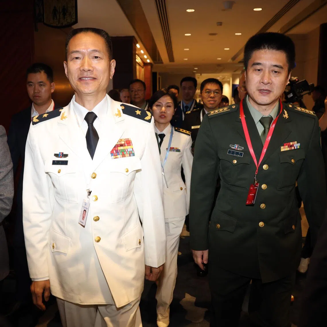 Chief of China’s delegation to this year’s Shangri-La Dialogue, Rear-Admiral Hu Gangfeng (left), vice-president of the People’s Liberation Army National Defence University, at the security forum in Singapore on May 31. 