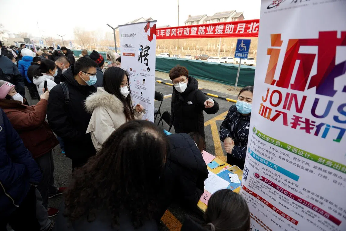 A job fair in Beijing. A record 11.58 million students are expected to graduate from higher education institutions in China later this year.