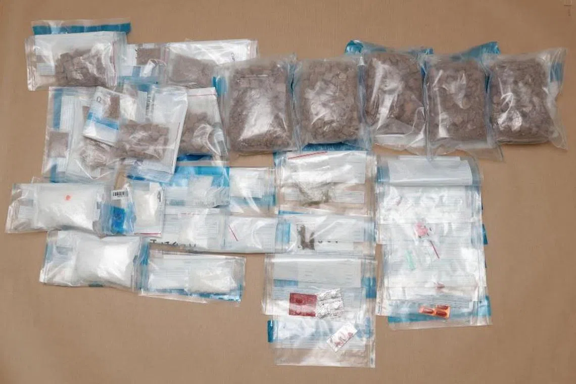 Drugs, including about 2.8kg of heroin, were seized from a residence in Bedok North Avenue 4, on Aug 30, 2024.  
