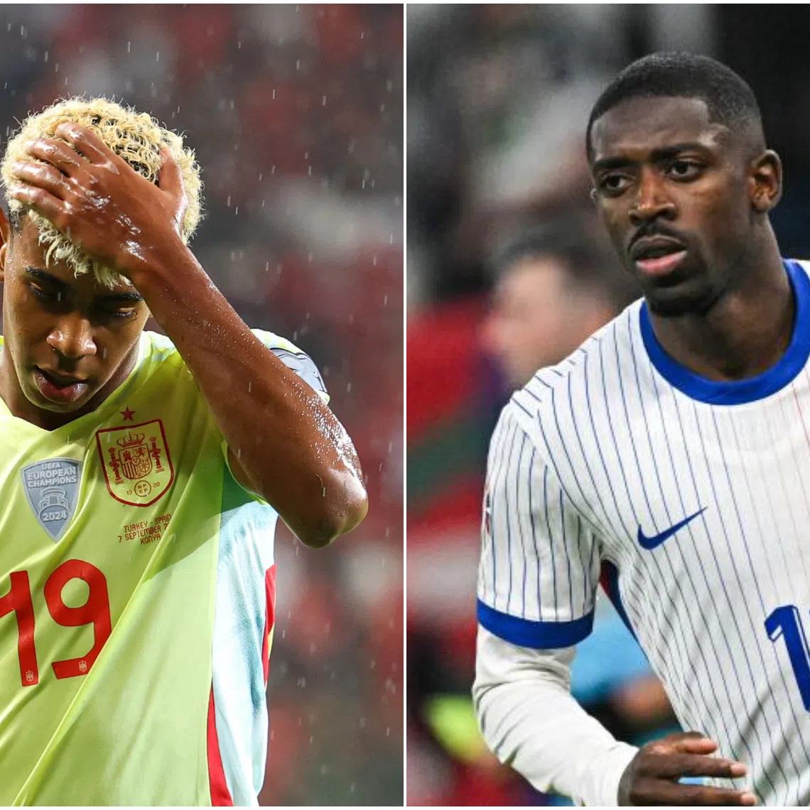 Spain's Lamine Yamal (left) and France's forward Ousmane Dembele, whose injuries sparked concerns about players' welfare.