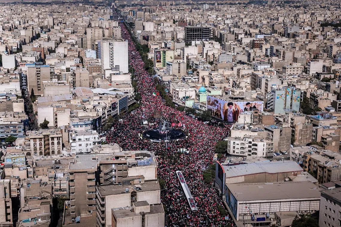 People attend a funeral procession for Iran's late Supreme Leader Ayatollah Ali Khamenei, who was killed on February 28 in Israeli and U.S. airstrikes, in Tehran, Iran July 6, 2026. Office of the Iranian Supreme Leader/ Handout via REUTERS