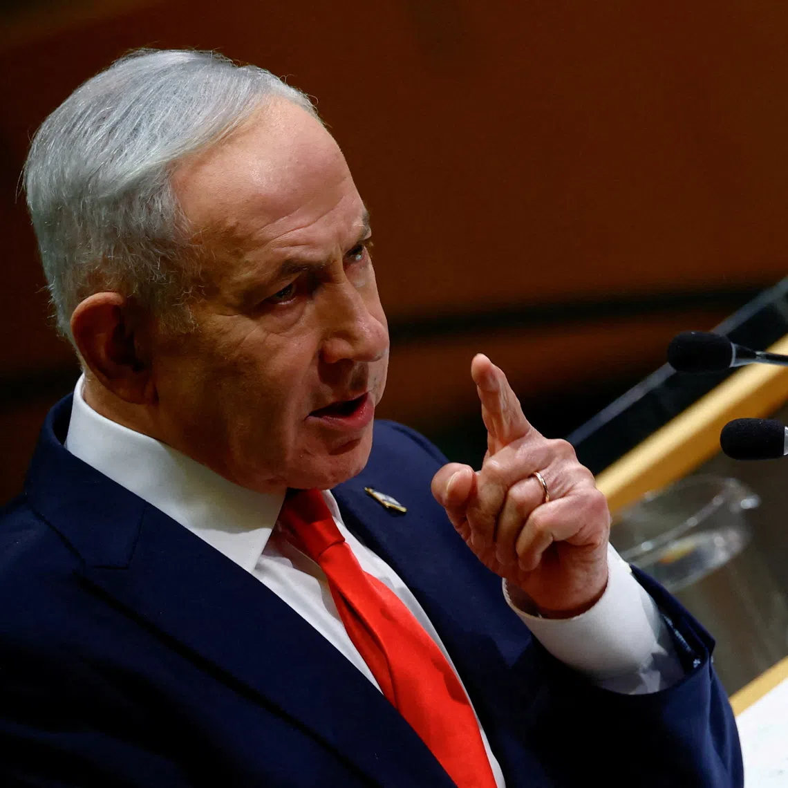 Israel’s Prime Minister Benjamin Netanyahu addresses the 81st United Nations General Assembly at the UN headquarters in New York City, US, on Sept 24.