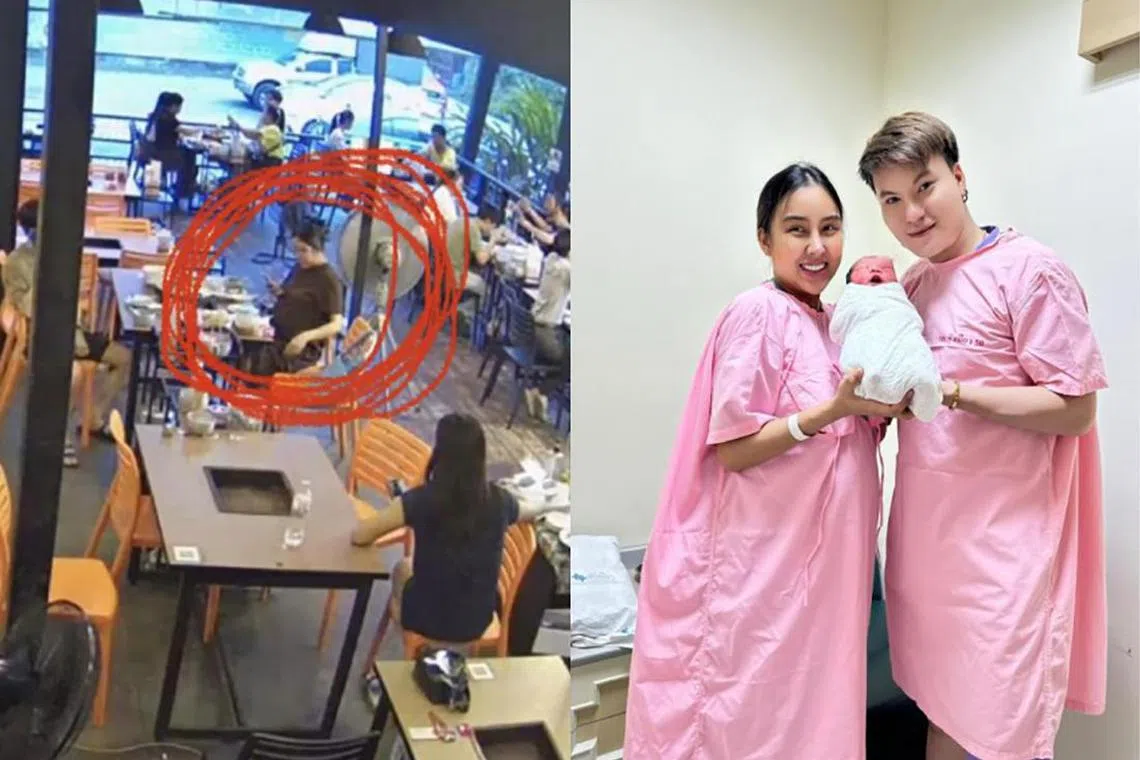 wlthai19 - The restaurant owner (far right) visited the woman and her baby in hospital after she went into labour at his mookata eatery.


PHOTO: Facebook/Yuthaphum Kaewkhem