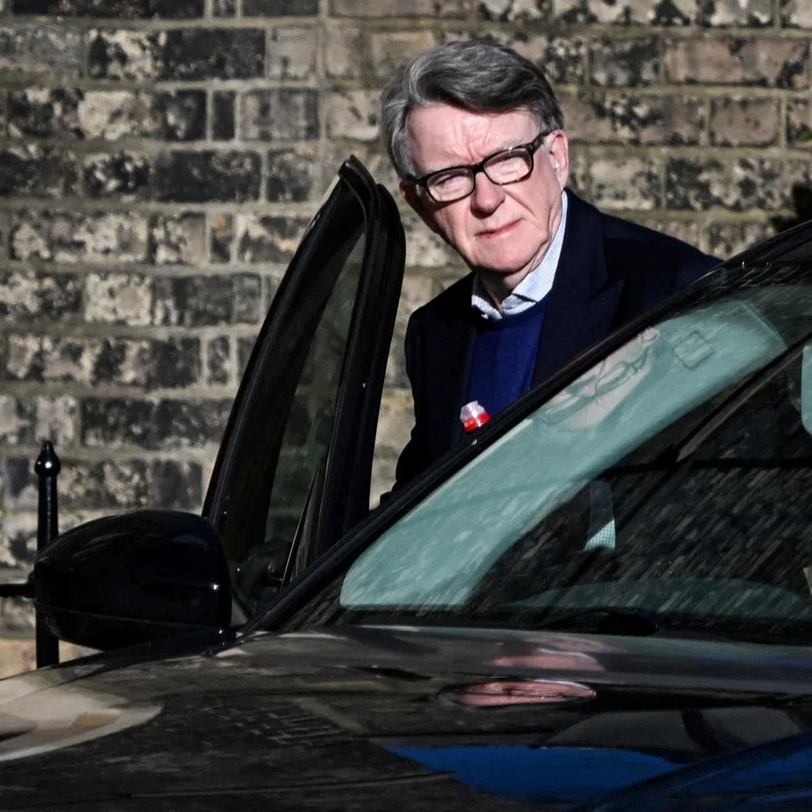 Former British Ambassador to the U.S. Peter Mandelson enters a vehicle outside a reported residence, after police launched a misconduct in public office investigation following the release of U.S. Justice Department files linked to the late financier and convicted sex offender Jeffrey Epstein, in London, Britain, February 14, 2026. REUTERS/Chris Ratcliffe