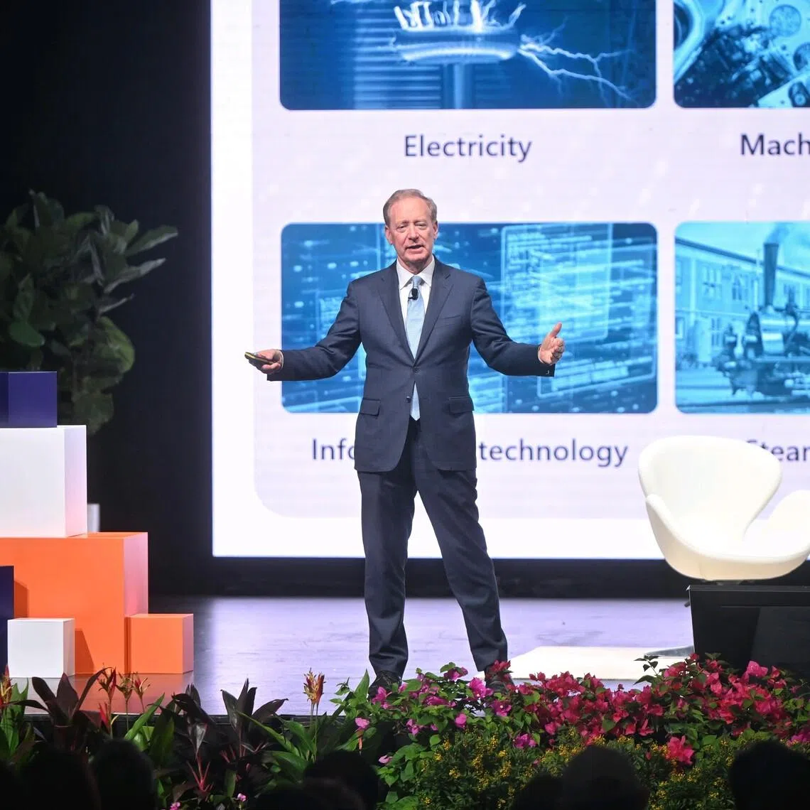 Microsoft vice-chair and president Brad Smith speaking at tech summit ATxInspire on April 1.