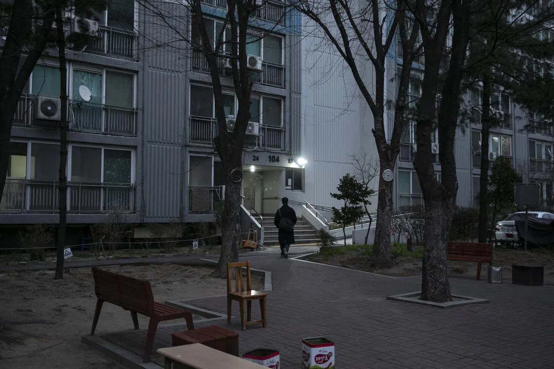 An apartment, where many North Korean defectors are believed to live, in the Gayang-gu neighborhood of Seoul, South Korea, on Tuesday, March 15, 2023. While refugees from Guatemala to Ukraine to Syria have struggled adapting to a new country, the resettlement of North Koreans should in theory be easier because they’re moving to a country with a common language, culture and traditions. But North Korea’s decades of isolation and lack of uncensored information has caused a wide rift with South Korea, which has built an economy that supplies high-tech goods to all parts of the globe. Photographer: Woohae Cho/Bloomberg