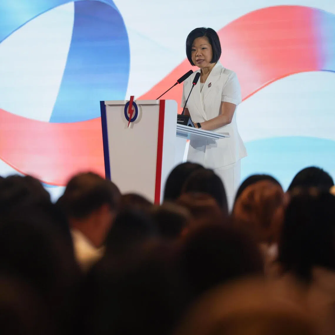 PAP Women’s Wing chairwoman Sim Ann delivers a speech during the group’s annual conference held at the Mandarin Oriental Singapore on Sept 26.