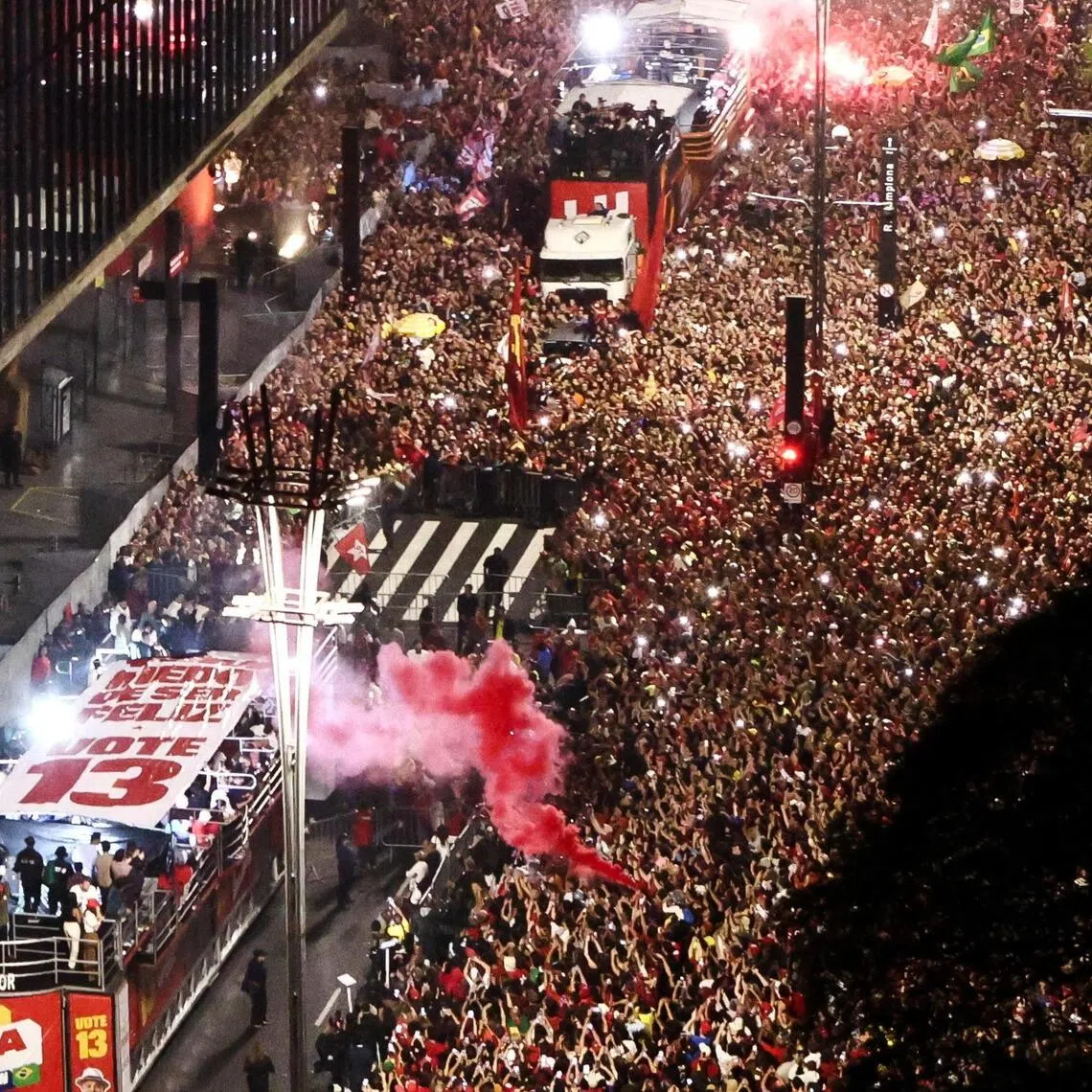 Thousands of supporters spilled onto the streets celebrating President Luiz Inacio Lula da Silva’s victory.