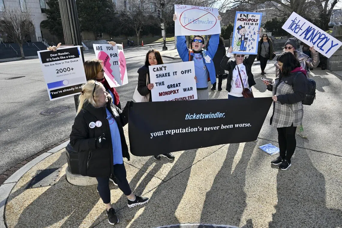 Taylor Swift fans protest against Ticketmaster in front of the Capitol, just down the street from the US Senate Judiciary Committee hearing on promoting competition in the live entertainment industry, on Jan 24, 2023. 