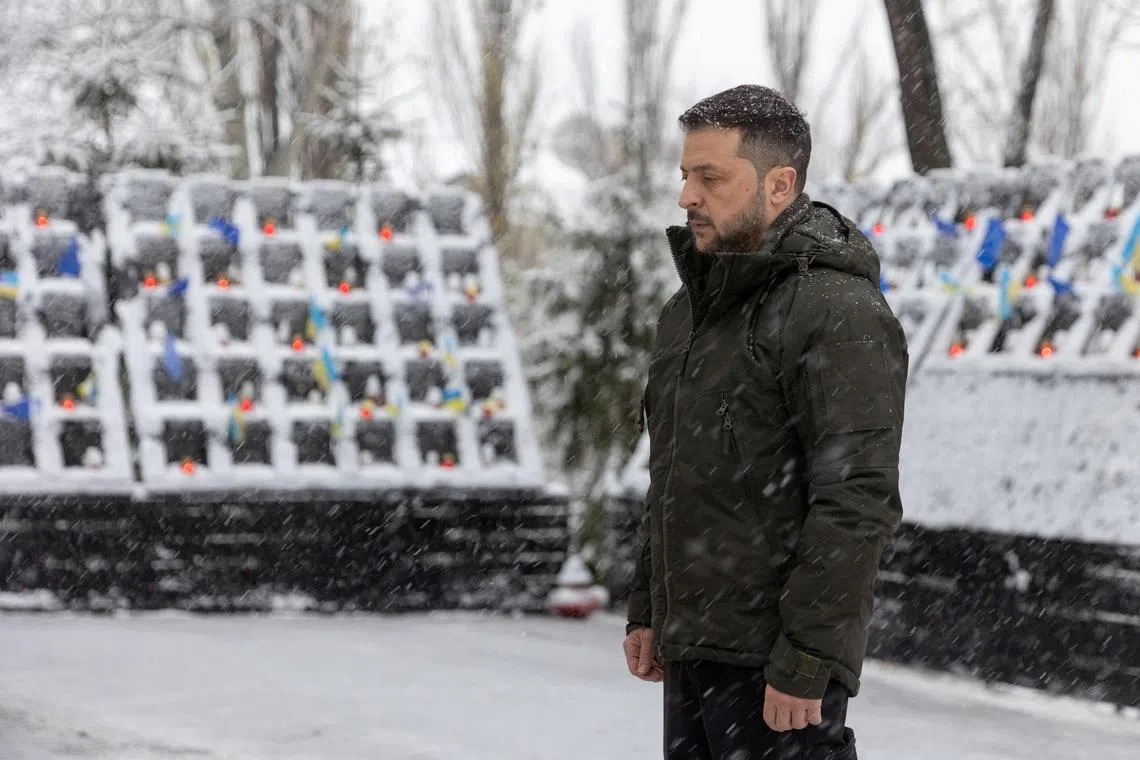 Ukrainian President Volodymyr Zelensky attending a commemoration event in Kyiv on Nov 21. 
