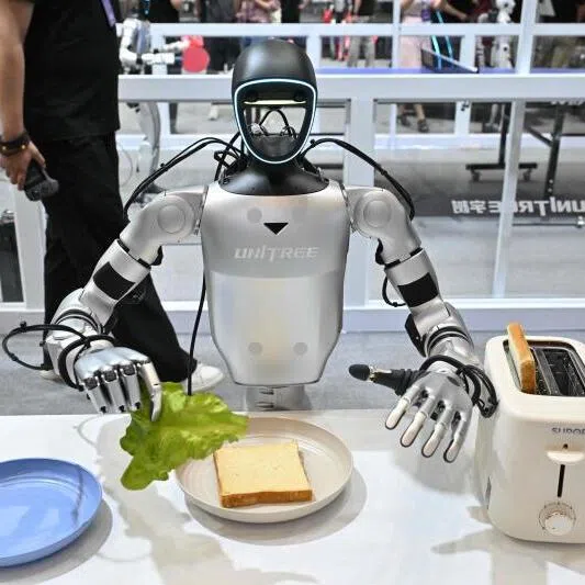 A Unitree humanoid robot displaying its sandwich-making skills  during the 2026 World Robot conference on Aug 19. What it lacks is general purpose skills.