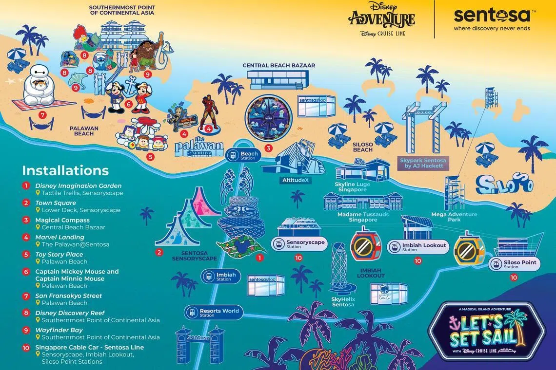From June 24, parts of Sentosa will have free attractions inspired by Disney, Marvel and Pixar films and characters as the island rolls out a three-month campaign with Disney Cruise Line.