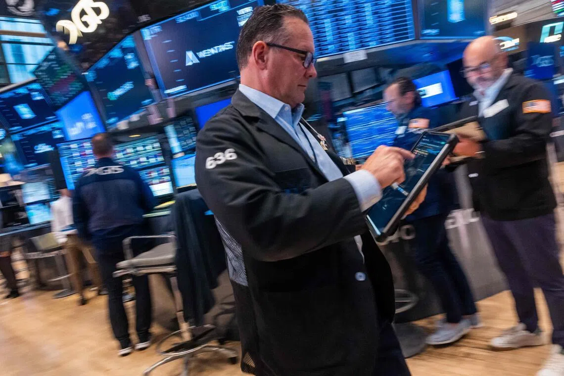 Traders working on the floor of the New York Stock Exchange, in New York City.