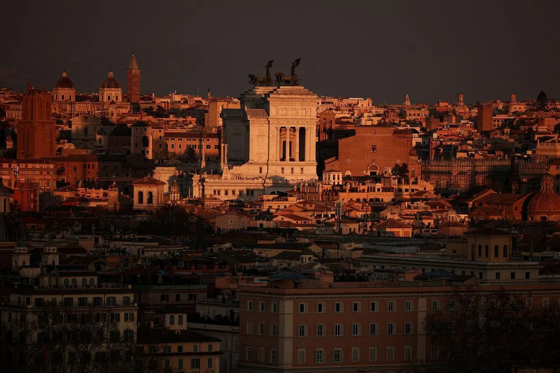 FILE PHOTO: General view from the Gianicolo hill during sunset in Rome, Italy, February 6, 2025. REUTERS/Guglielmo Mangiapane/File Photo