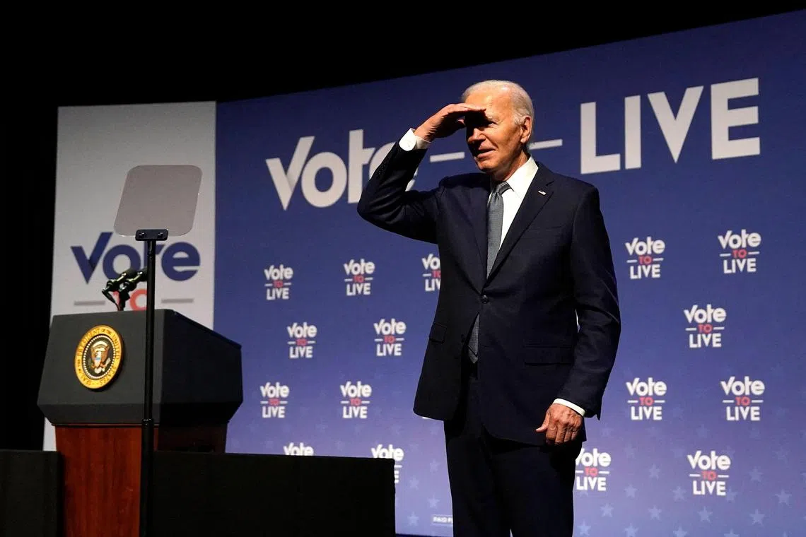 (FILES) US President Joe Biden gestures near the podium during the Vote To Live Properity Summit at the College of Southern Nevada in Las Vegas, Nevada, on July 16, 2024. US President Joe Biden doubled down on his insistence that he will stay in the White House race, despite a growing Democrat revolt that raised speculation he could bow out as soon as this weekend.
“The stakes are high, and the choice is clear. Together, we will win," the 81-year-old said in a written statement on July 19, 2024 from the Delaware beach home where he is recovering from Covid. (Photo by Kent Nishimura / AFP)