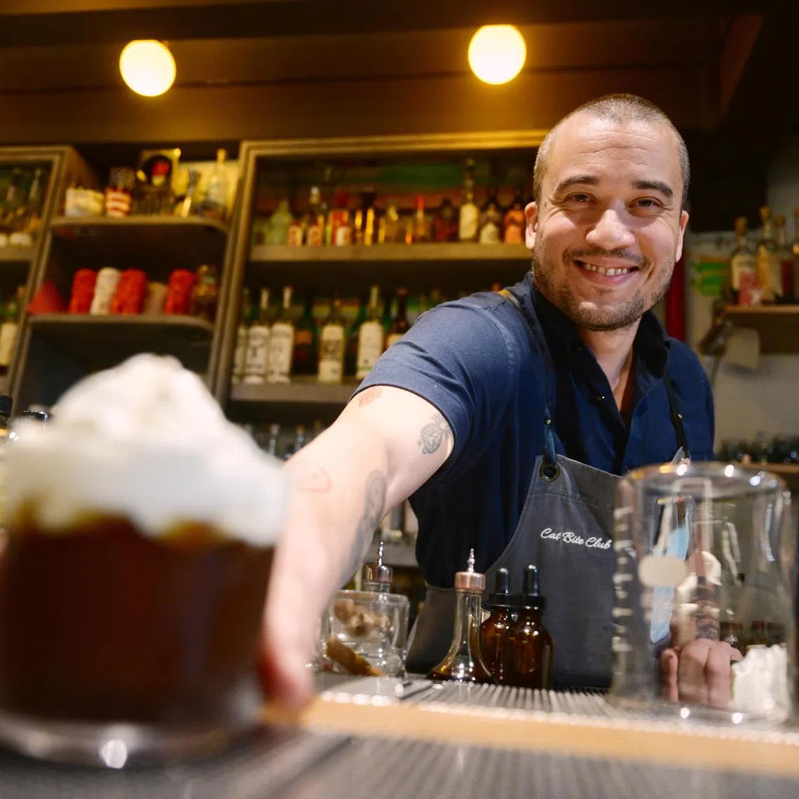 ST20241128_202477200872 kxbar Azmi Athni/Teo Kai Xiang//

Cat Bite Club founder Jesse Vida at his bar at Duxton Road on Nov 28, 2024, for Your Favourite Bar's Favourite Bar. 

ST PHOTO: AZMI ATHNI