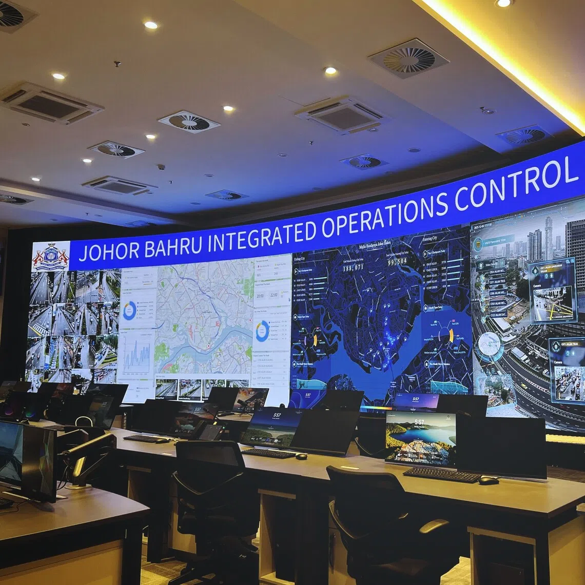 The Johor Bahru Integrated Operations Control Centre in uses AI to track traffic flow, detect potholes, and even catch litterbugs in real time.
