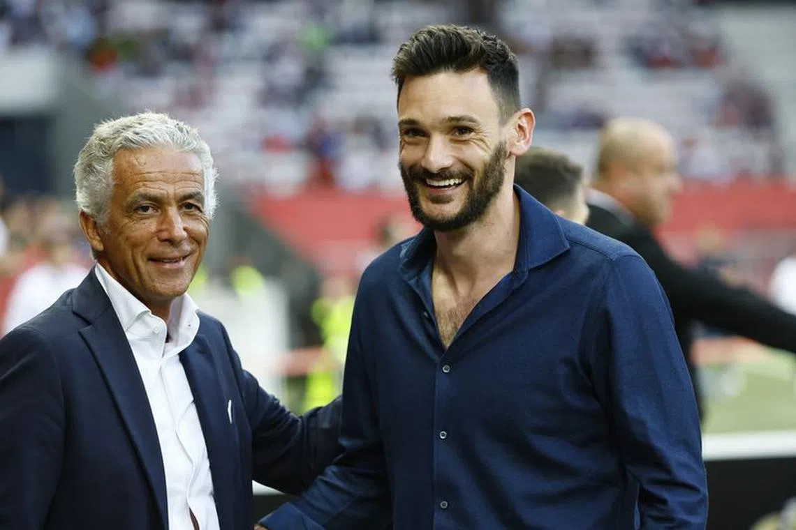 Soccer Football - Ligue 1 - OGC Nice v Olympique Lyonnais - Allianz Riviera, Nice, France - June 3, 2023  OGC Nice president Jean-Pierre Rivere with former OGC Nice player Hugo Lloris before the match REUTERS/Eric Gaillard/ File Photo