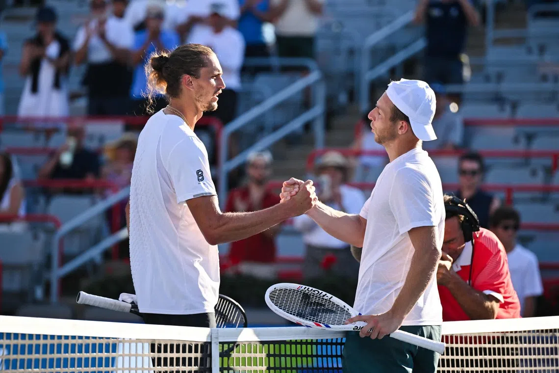 Alexander Zverev (left) was beaten by Tallon Griekspoor in Montreal.