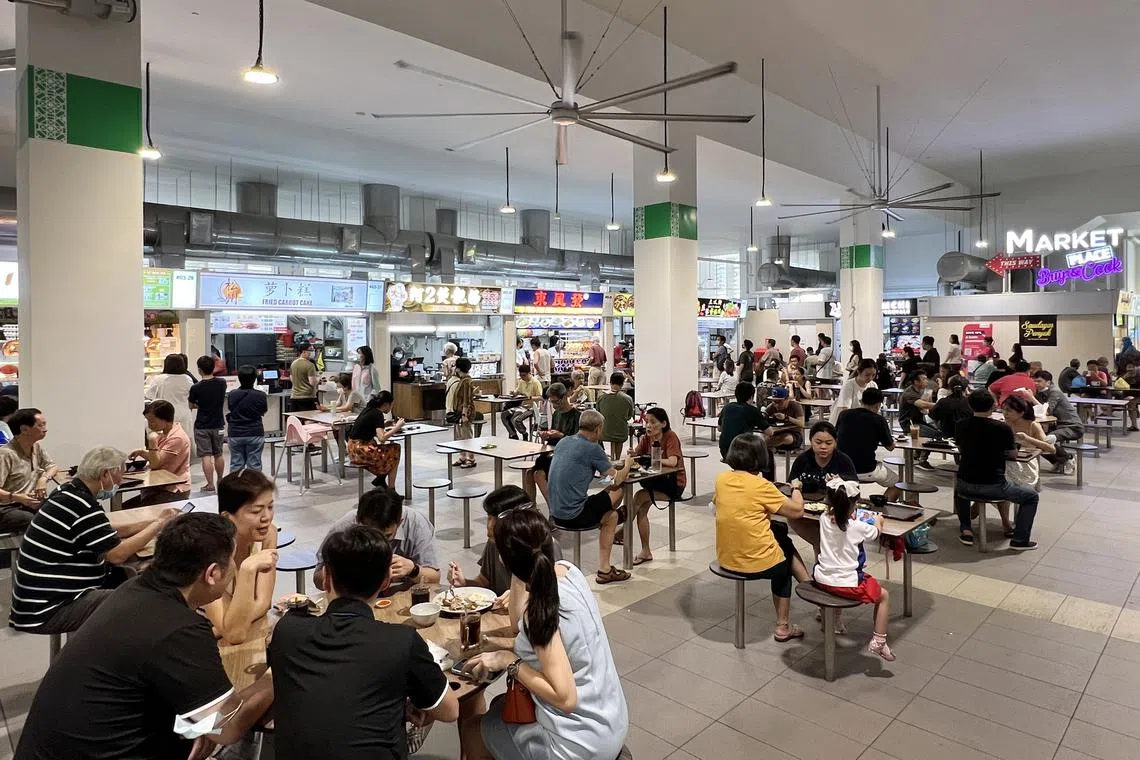 Fernvale Hawker Centre & Market (above) is among the hawker centres that attained an average tray and crockery return rate of 98 per cent as of April 2024.