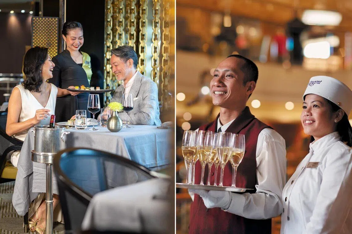 Guests aboard Regent Seven Seas Cruises enjoying food and wine services from the staff
