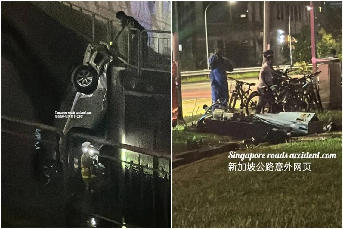 The car is believed to have skidded, said the police, adding that the driver was conscious when taken to hospital. 