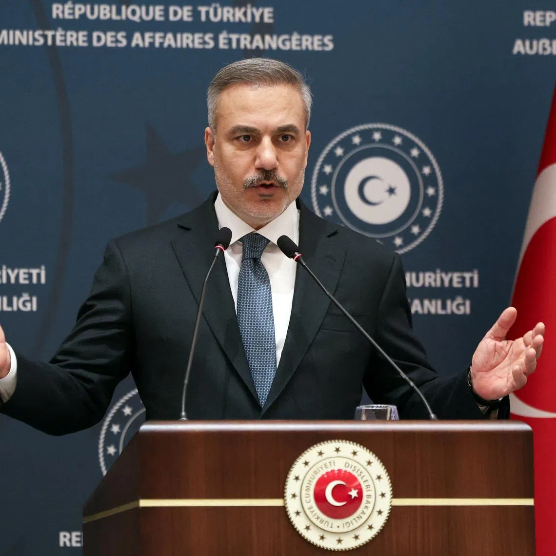 Turkish Foreign Minister Hakan Fidan speaks during a press conference after meeting with his Iranian counterpart Abbas Araqchi, in Istanbul, Turkey, January 30, 2026. REUTERS/Dilara Senkaya