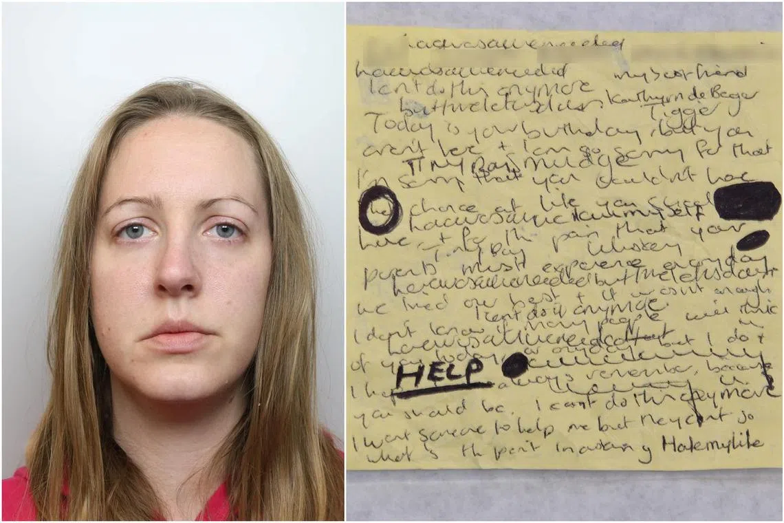 A handwritten note found by police officers searching Lucy Letby's home said, “I am a horrible evil person.”
