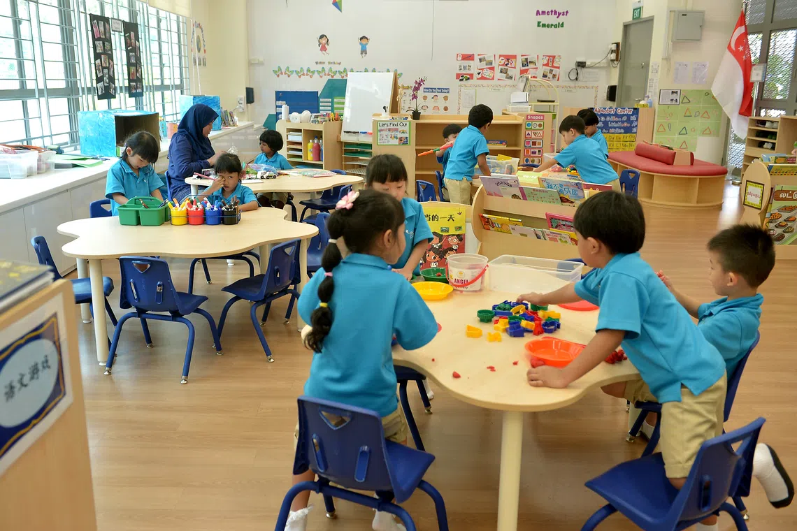 Currently, MOE operates 56 kindergartens offering four-hour programmes for Kindergarten 1 and 2 children aged five and six.