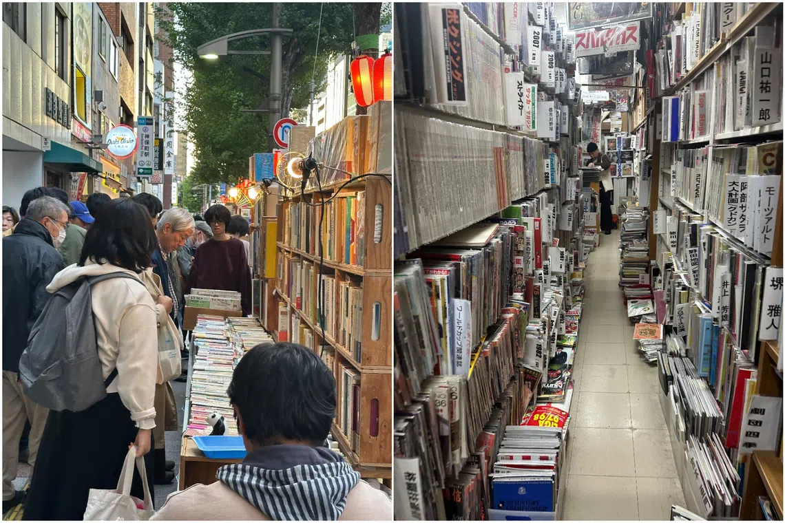 Visitors browsing books and other paper objects at the 65th Kanda Used Book Festival in Jimbocho. 