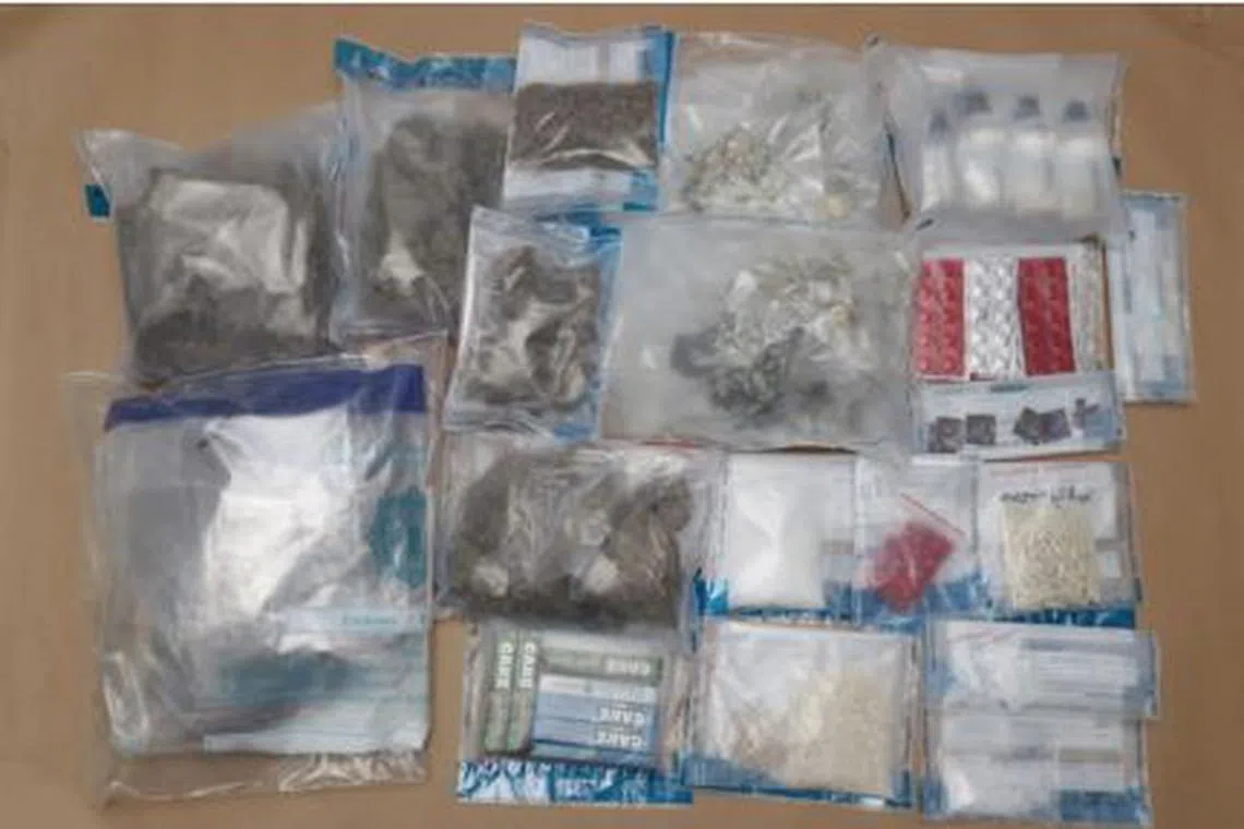 Controlled drugs, including cannabis and ‘Ice’, seized the vicinity of Ghim Moh Road
in a CNB operation conducted on Aug 23.